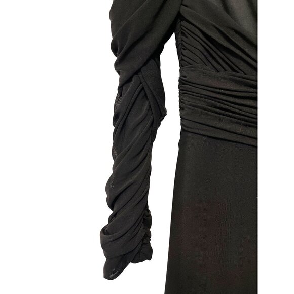 Ieena For Mac Duggal Size 2 Black Long Sleeve Ruched Gown With Draped Bodice - Picture 4 of 8